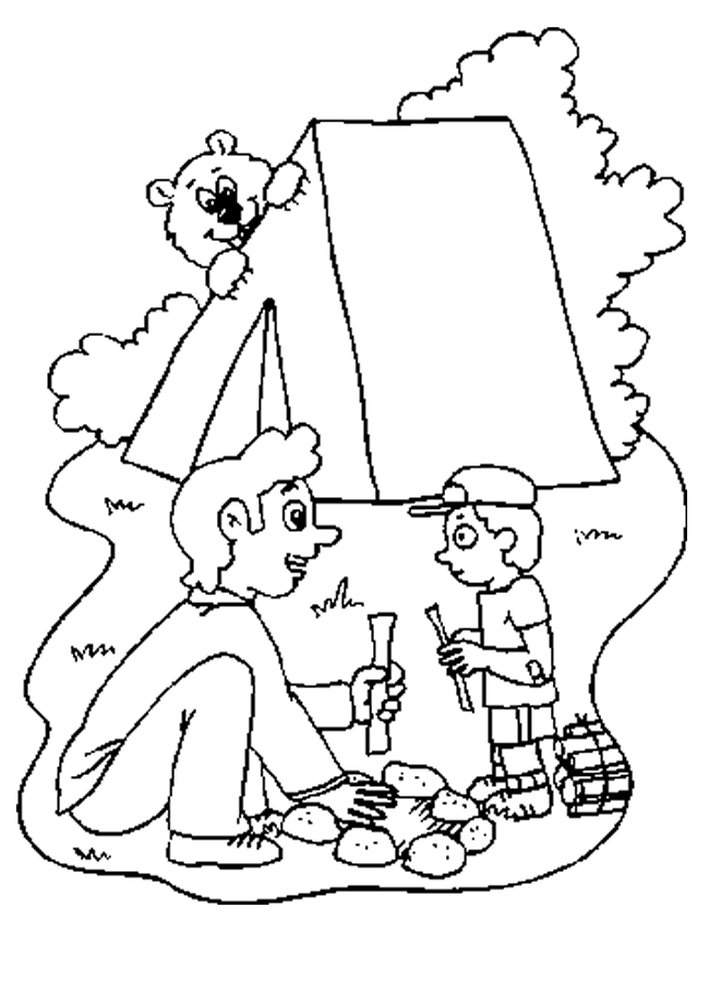 Plansa de colorat cu Camping 4 34